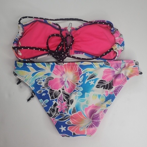 Hobie neon tropical print string bikini with zipper top large & bottom small - Picture 8 of 12